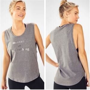 Fabletics Janis Muscle Tank Gray Mindset is Everything Graphic Active Yoga Tank